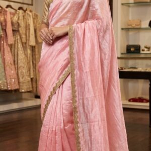 Baby Pink Jimmy Choo Saree with Golden Lace Border